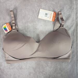 Warners Bra Womens M No Side Effects Wireless Lift Underarm Back Smoothing Mink